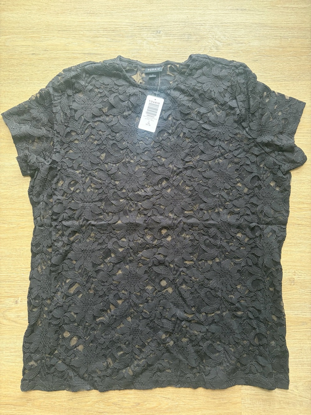 NWT Torrid Sheer Stretch Lace Crew Neck Tee | Deep Black | 1X (14-16)